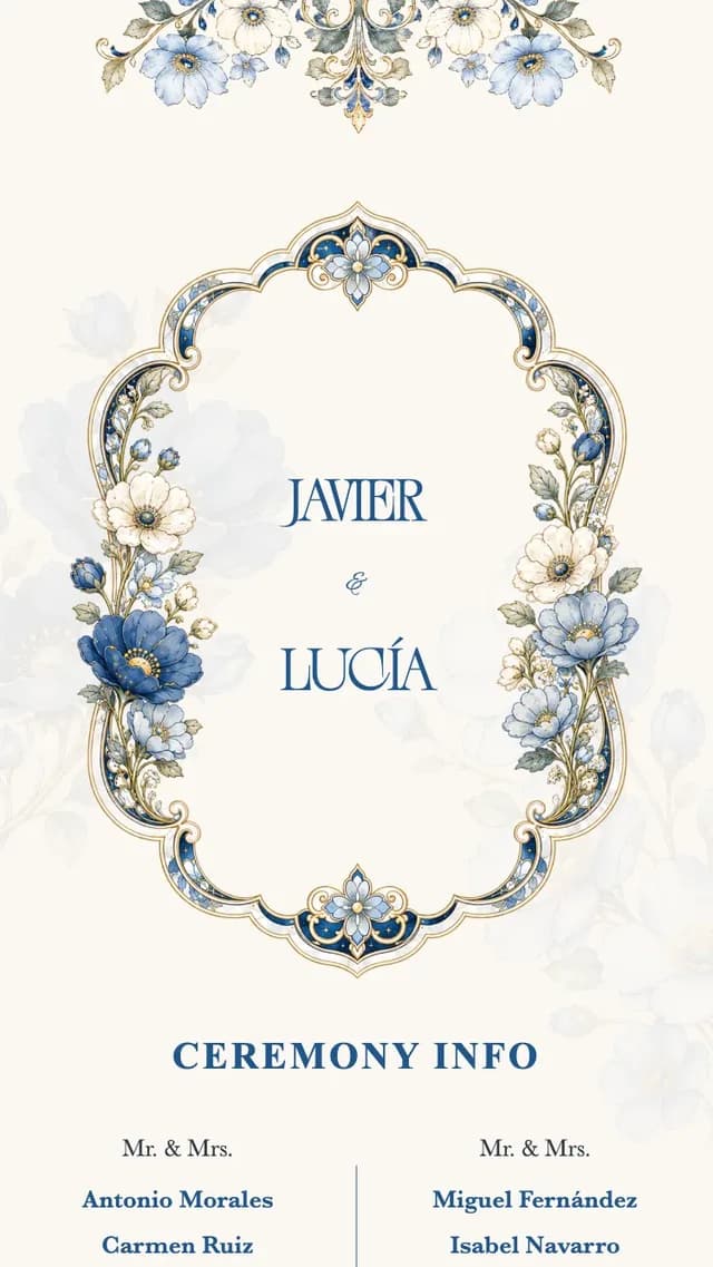 La misma invitación de boda mostrada en varios diseños
