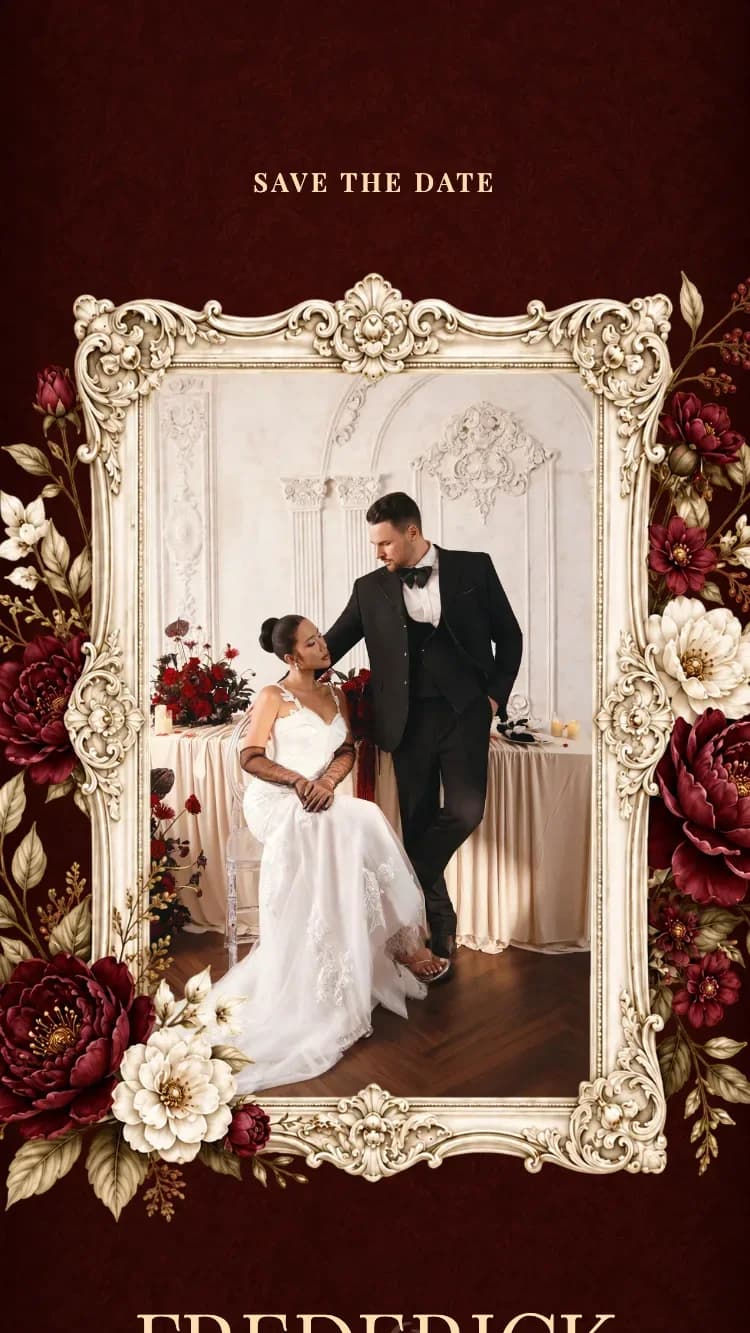 Baroque II - Dark Red - Online Wedding Invitation Template