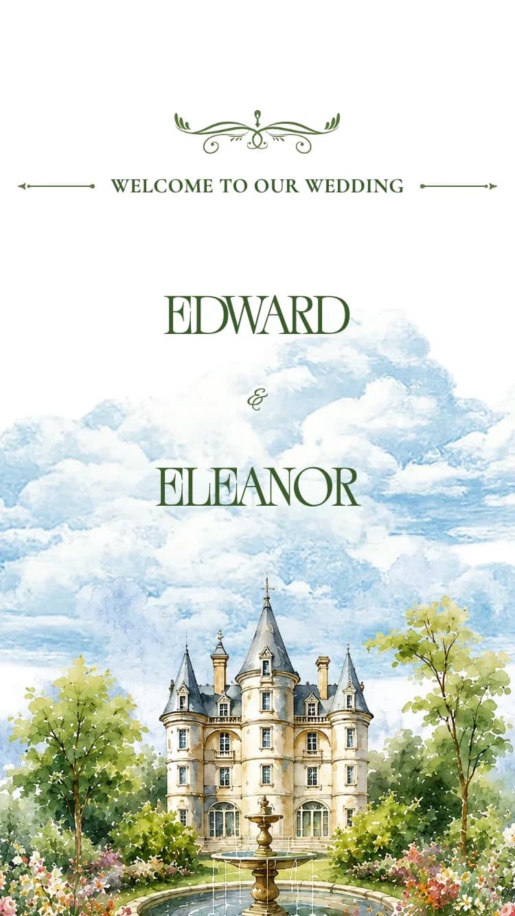 Chateau - Green - Online Wedding Invitation Template