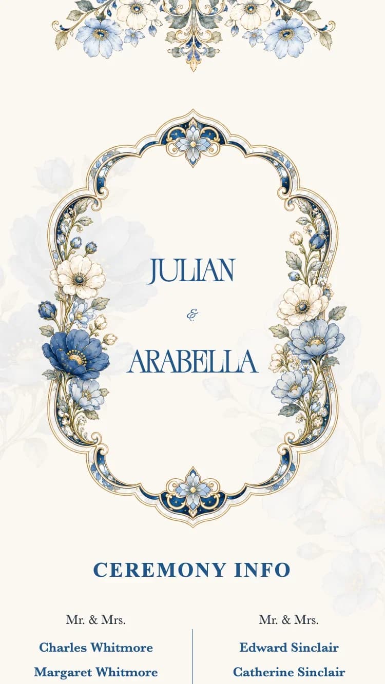 Crystal Floral - Blue - Online Wedding Invitation Template