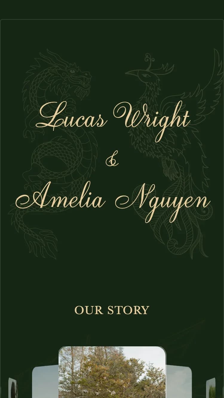 Dragon Phoenix - Green - Online Wedding Invitation Template
