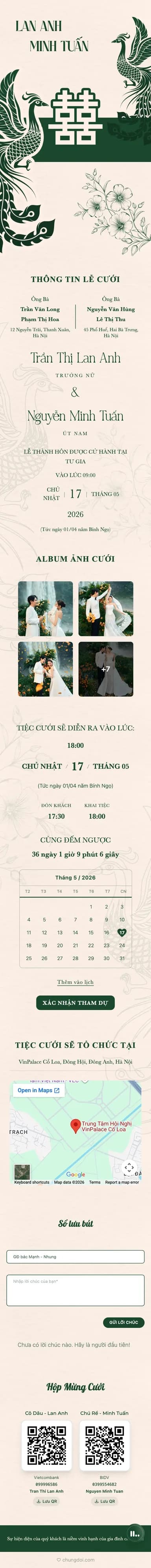 Mẫu thiệp cưới Song Phụng - Xanh
