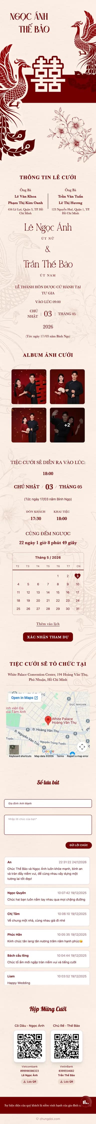 Mẫu thiệp cưới Song Phụng - Đỏ