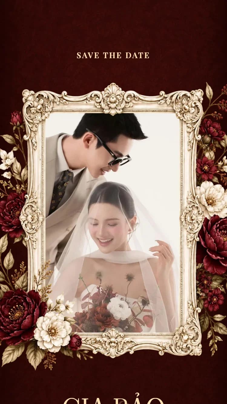 Baroque V2 - Đỏ Đậm - Mẫu thiệp cưới online