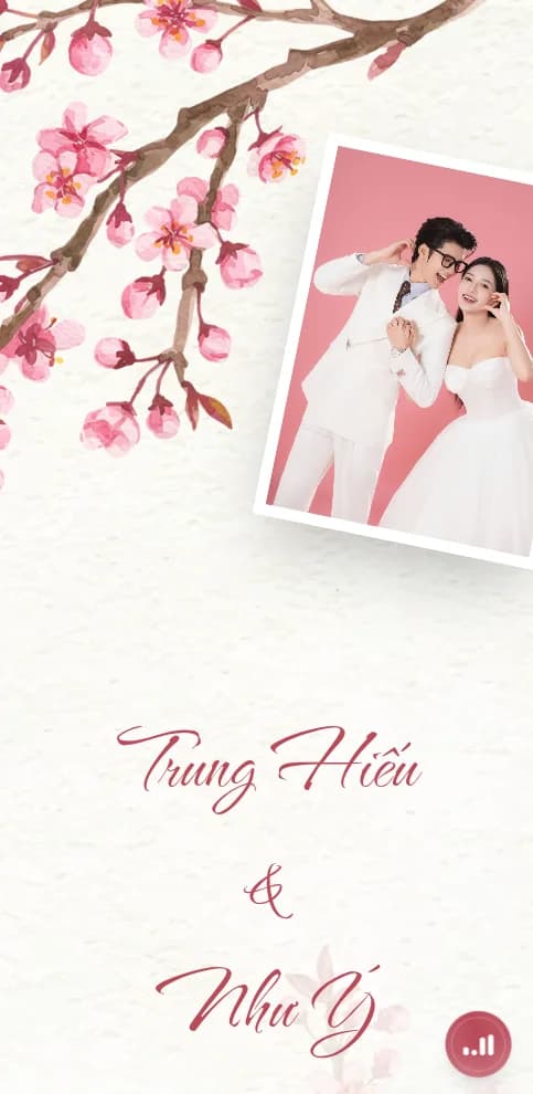 Thiệp cưới lãng mạn watercolor hoa tươi màu pastel hồng phấn