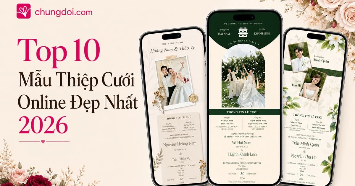 Top 10 Mẫu Thiệp Cưới Online Đẹp Nhất 2026